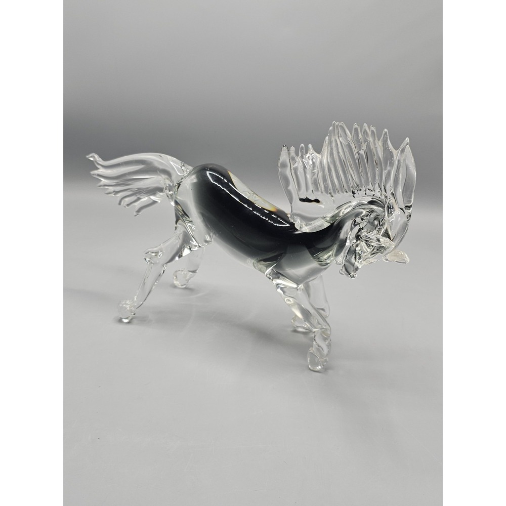 Murano‎ Style Stallion Smokey Grey Glass Horse Italy Statue Large 14.5"